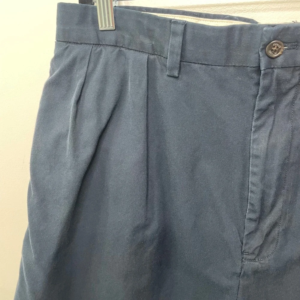 Polo Golf Ralph Lauren Mens Navy Blue Pleated Fairway Shorts Vintage 90s Y2K 36